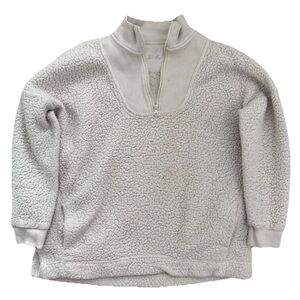 Aerie Womens White Medium Sherpa Fleece Quarter Zip Long Sleeve Pullover Sweater